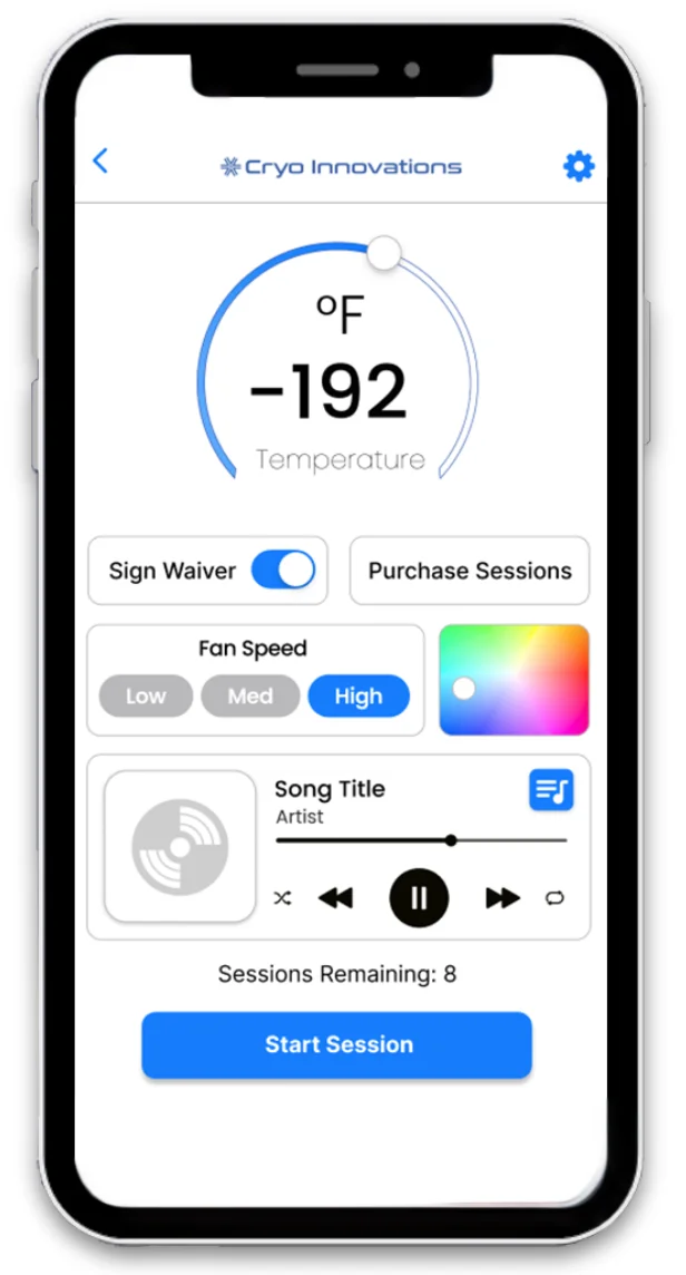 The XR Cryo Kiosk app: purchase sessions, waiver and session controls